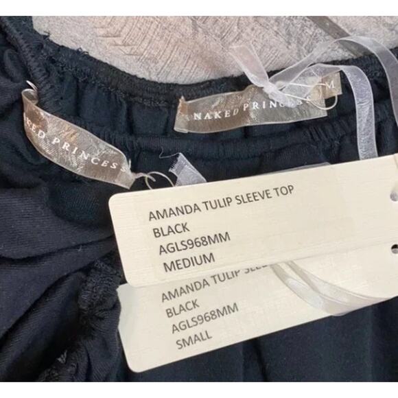 Naked Princess Amanda Tulip Sleeve Top Black NWT Size Small - Picture 5 of 5